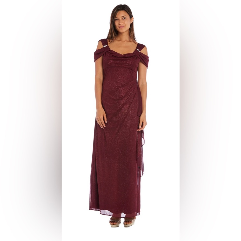 NWT R&M Richards Long Empire Waist Chiffon Gown w/ Cowl Bodice Size 10 - Picture 1 of 6